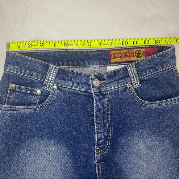LAW MAN Women’s Blue Denim Jeans Flare Studded Waist Size 5 Stretch - Picture 5 of 13